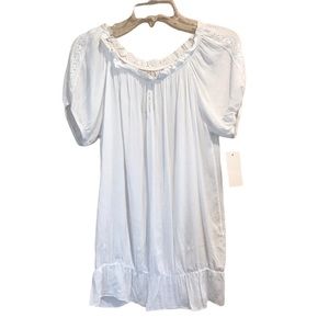 Made in Italy C.Yi White Blouse Ruffle Peplum Hem Embroidered Sleeves NWT